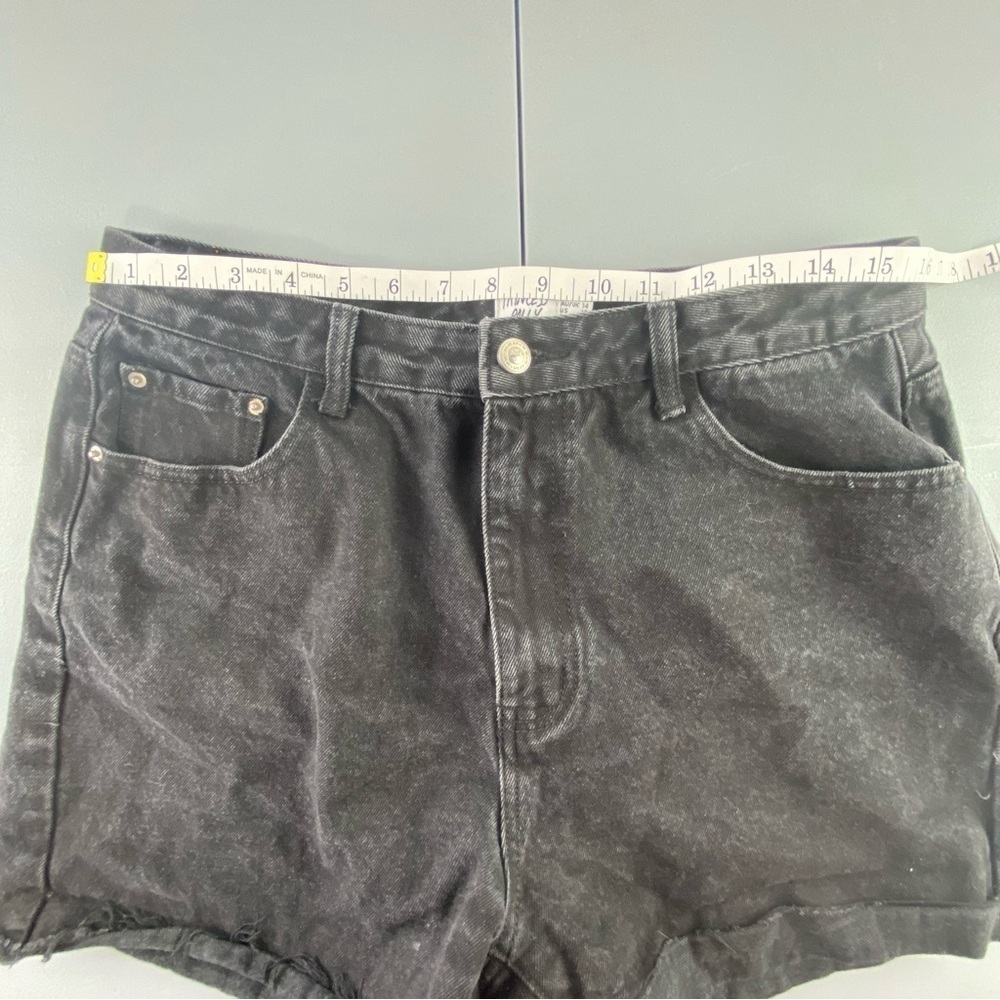 Princess Polly black faded denim cutoff raw hem high shorts, 14 - Picture 8 of 12